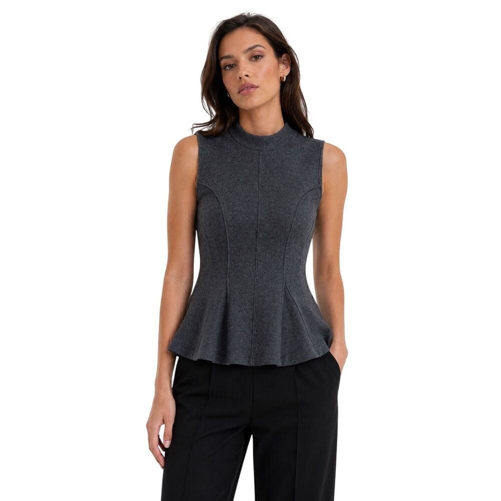 New Zara Women's Charcoal Gray Sleeveless Knit Soft Peplum Top Size S